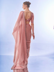 Pink Colored Burburry Swarovski Party Wear Saree