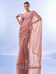 Pink Colored Burburry Swarovski Party Wear Saree