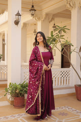 Magenta Colored  Sequins Embroidery Stitched Gown For Women