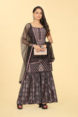 Black Viscose Chinon Digital Printed Sharara Salwar Suit With Dupatta