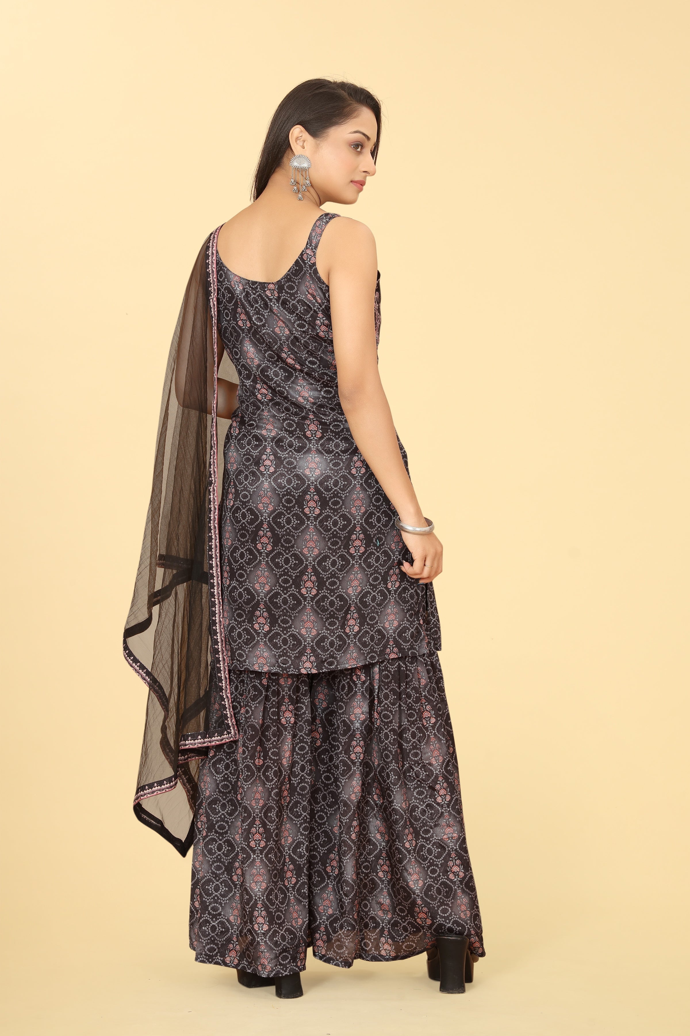 Black Viscose Chinon Digital Printed Sharara Salwar Suit With Dupatta