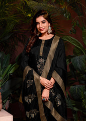 Black Colored Viscose Jacquard Hand Work  Salwar Suit With Pant Dupatta