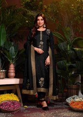 Black Colored Viscose Jacquard Hand Work  Salwar Suit With Pant Dupatta