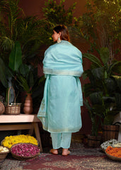 Sky Blue Viscose Jacquard Hand Salwar Suit With Pant Dupatta