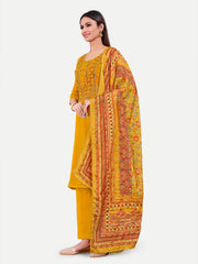 Mustard Stitched Upada Silk Embroidered Salwar Suit with Pant Printed Dupatta