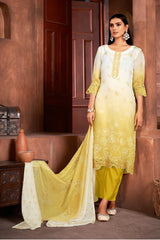 Costume Salwar en organza imprimé moutarde avec pantalon Dupatta