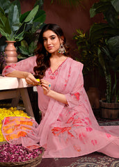 Pink Organza Digital Printed Hand Salwar Suit With Pant Dupatta