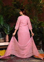 Pink Organza Digital Printed Hand Salwar Suit With Pant Dupatta