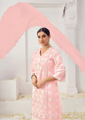 Pink Colored Cotton Embroidered Lucknawi Salwar Suit