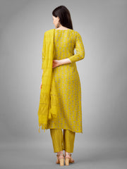 Yellow Colored Rayon Printed  Salwar Suit With Pant Dupatta