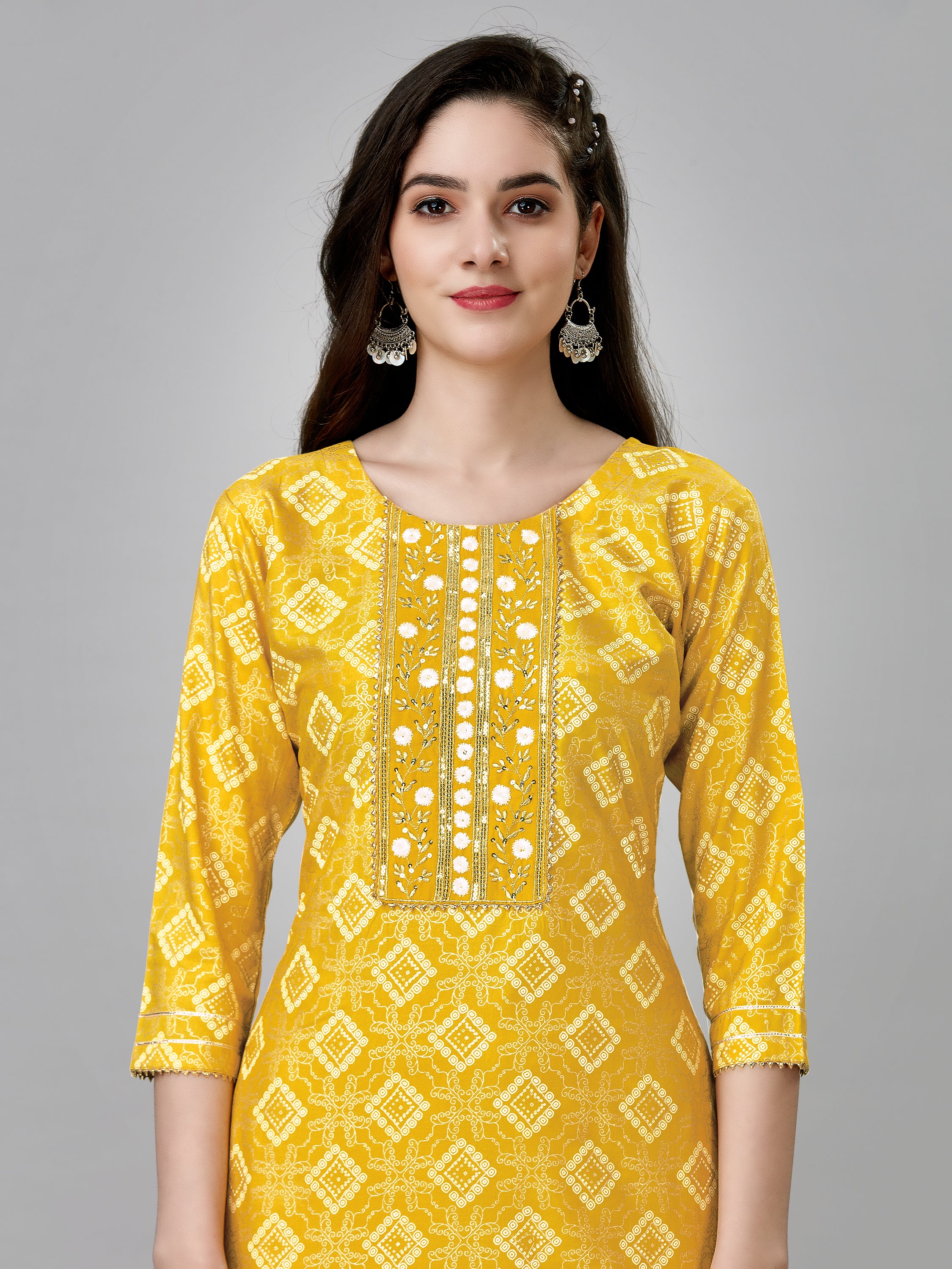 Yellow Colored Rayon Printed  Kurti With Pant