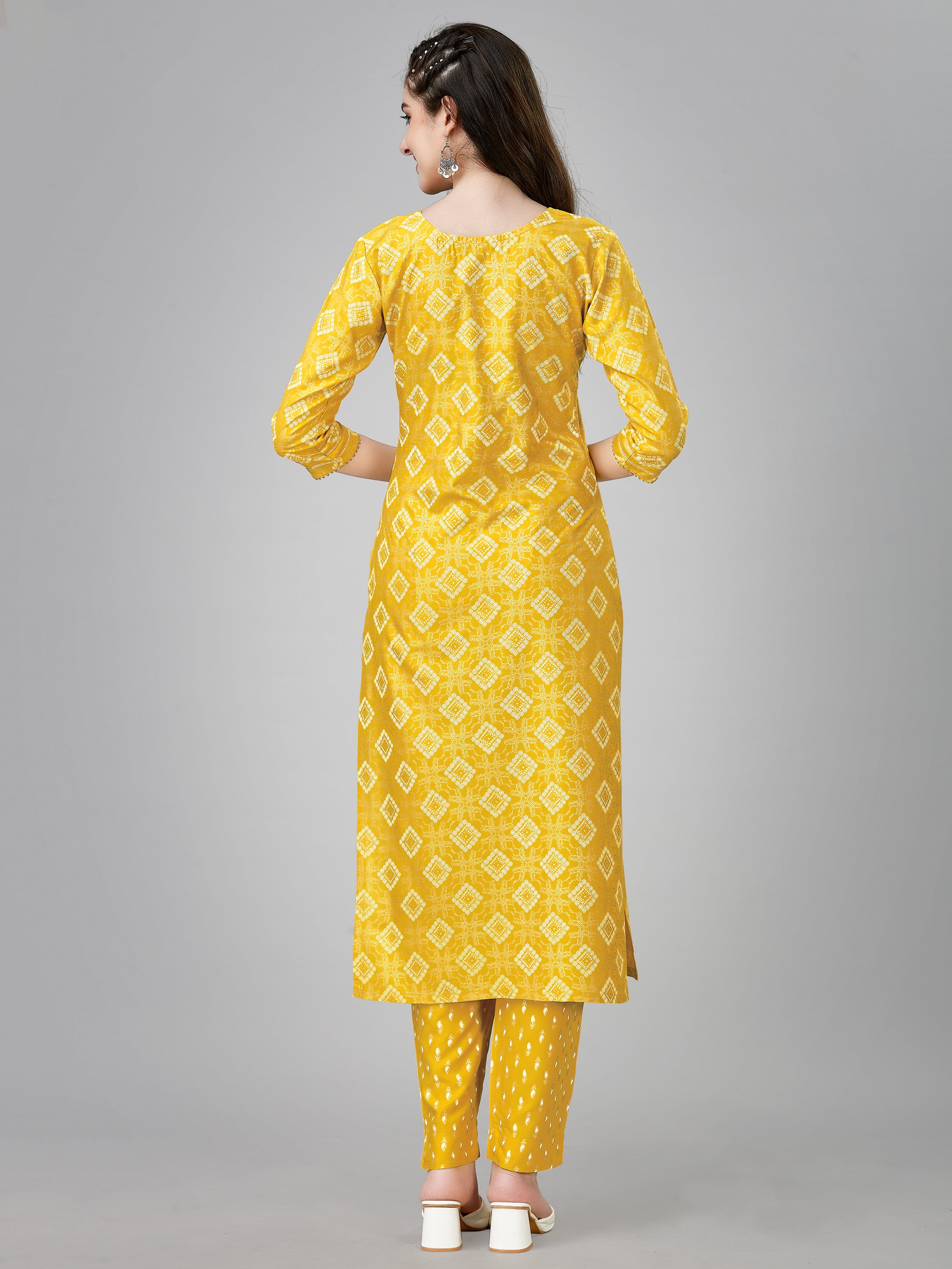 Yellow Colored Rayon Printed  Kurti With Pant