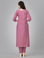 Wine Colored Rayon Printed  Kurti With Pant