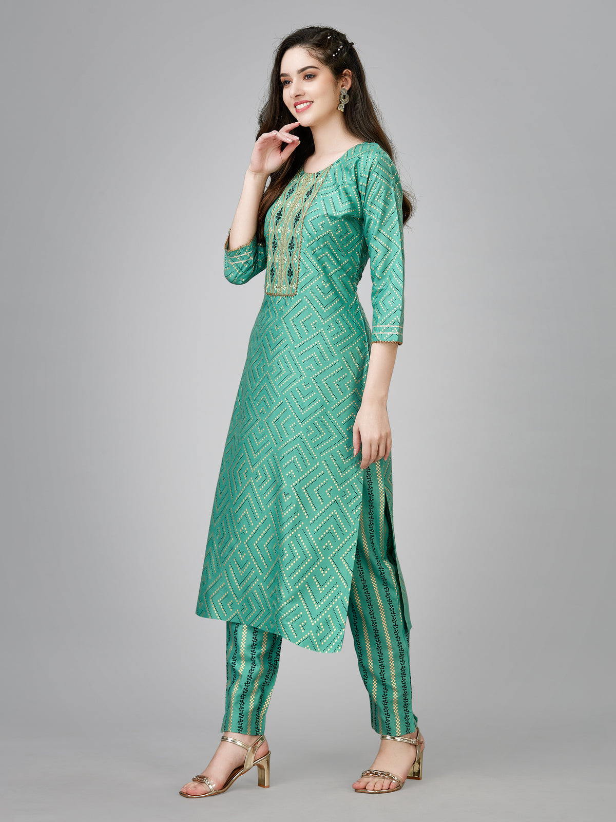 Light Green Colored Rayon Printed  Kurti With Pant