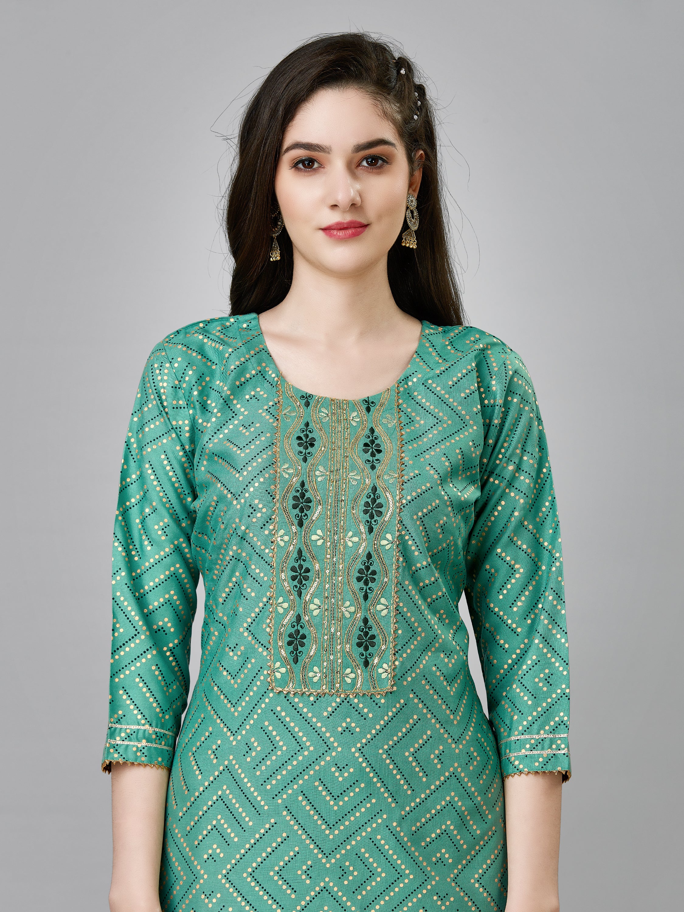 Light Green Colored Rayon Printed  Kurti With Pant