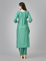 Light Green Colored Rayon Printed  Kurti With Pant