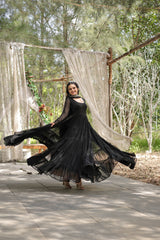 Black Faux Georgette Sequins Embroidered Gown With Dupatta