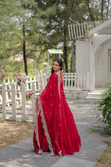 Pink Faux Georgette Sequins Embroidered Panelled Gown With Dupatta