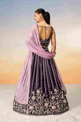 Purple Satin Sequins Embroidered Lehenga Choli