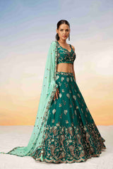 Green Georgette Sequins Embroidered Lehenga Choli