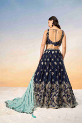 Navy Blue Georgette Sequins Embroidered Lehenga Choli