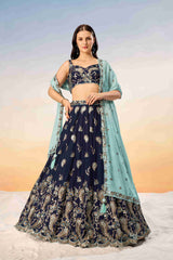 Navy Blue Georgette Sequins Embroidered Lehenga Choli