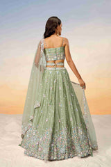 Pista Chiffon Sequins Embroidered Lehenga Choli