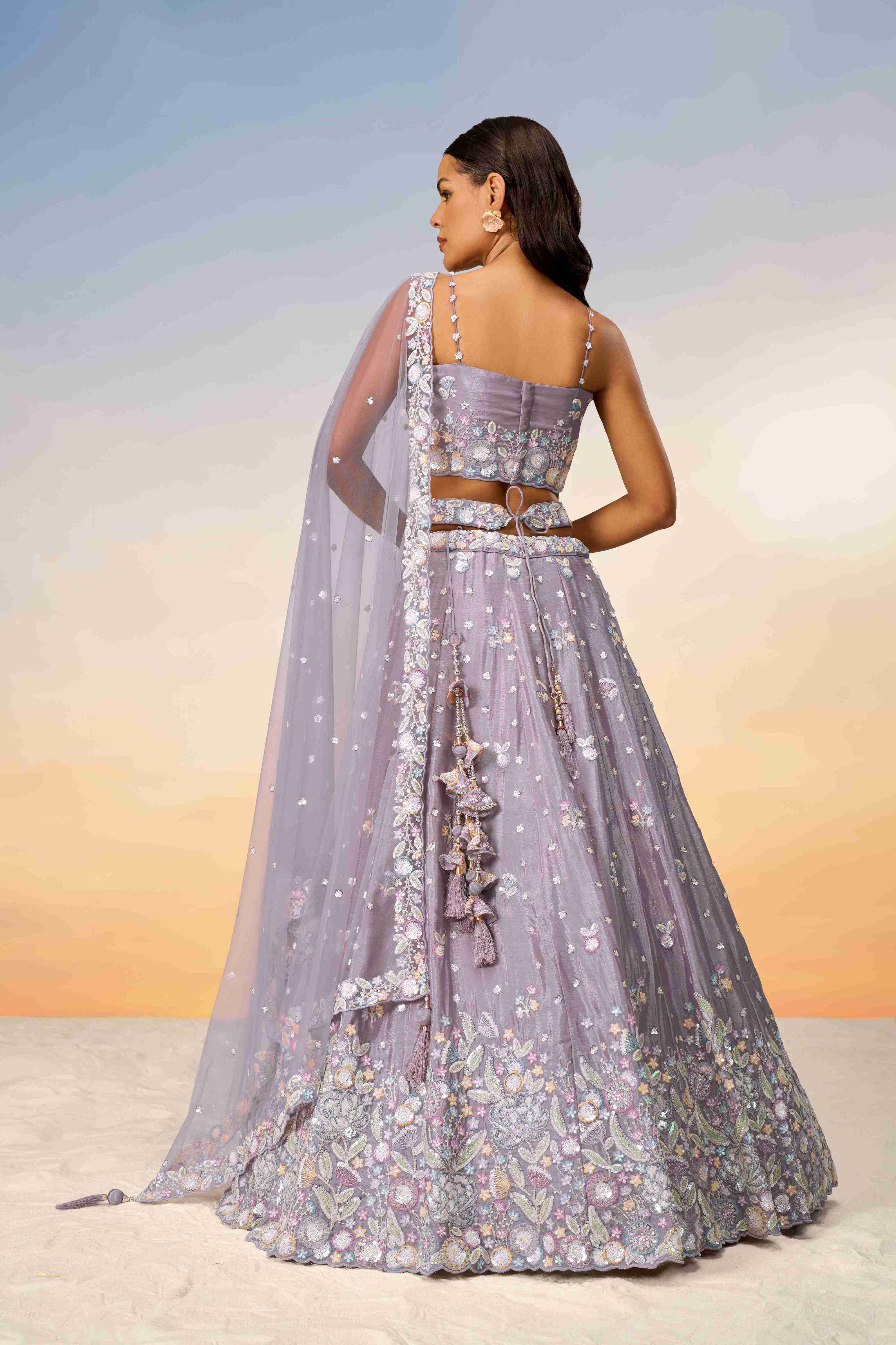 Mauve Chiffon Sequins Embroidered Lehenga Choli