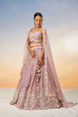 Rose Gold Chiffon Sequins Embroidered Lehenga Choli