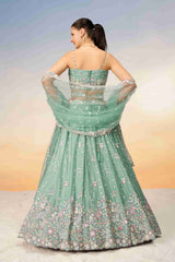 Sea Green Chiffon Sequins Embroidered Lehenga Choli