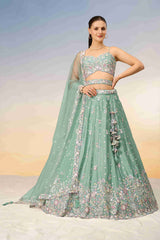 Sea Green Chiffon Sequins Embroidered Lehenga Choli