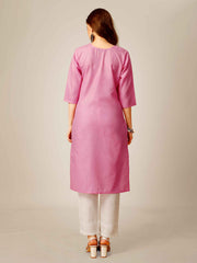 Pink Colored Cotton  Sequins Embroidered  Kurti With Pant