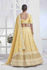 Yellow Chiffon Sequins Embroidered Lehenga Choli