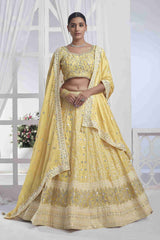 Yellow Chiffon Sequins Embroidered Lehenga Choli