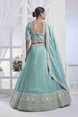 Sky Blue Organza Sequins Embroidered Lehenga Choli