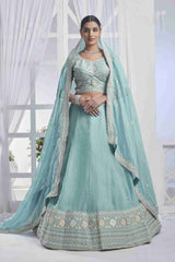 Sky Blue Organza Sequins Embroidered Lehenga Choli