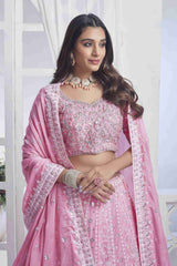 Baby Pink Chiffon Sequins Embroidered Lehenga Choli