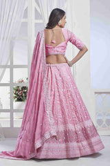 Baby Pink Chiffon Sequins Embroidered Lehenga Choli