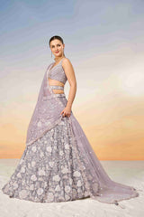 Mauve Georgette Sequins Embroidered Lehenga Choli