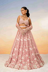 Rose Gold Georgette Sequins Embroidered Lehenga Choli