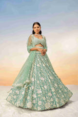 Sea Green Georgette Sequins Embroidered Lehenga Choli