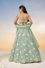 Sea Green Georgette Sequins Embroidered Lehenga Choli