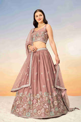 Rose Gold  Georgette Sequins Embroidered Lehenga Choli