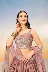 Rose Gold  Georgette Sequins Embroidered Lehenga Choli