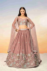 Rose Gold  Georgette Sequins Embroidered Lehenga Choli