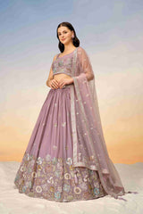 Mauve Georgette Sequins Embroidered Lehenga Choli