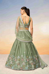 Lime Green  Georgette Sequins Embroidered Lehenga Choli