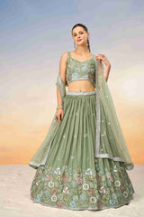 Lime Green  Georgette Sequins Embroidered Lehenga Choli