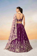 Burgundy Chiffon Sequins Embroidered Lehenga Choli