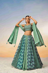 Lime Green Chiffon Sequins Embroidered Lehenga Choli